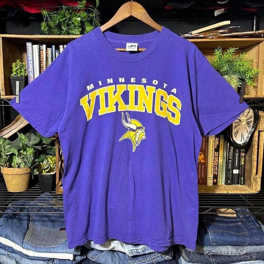 Vintage 90s Minnesota Vikings Tee Purple Yellow NFL Football Shirt Mens Large